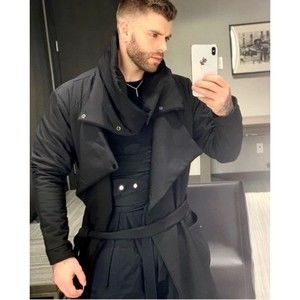 ORTTU Black Gabriel Jacket Coat Wrap Robe Style Tie Waist Belted SMALL Unisex